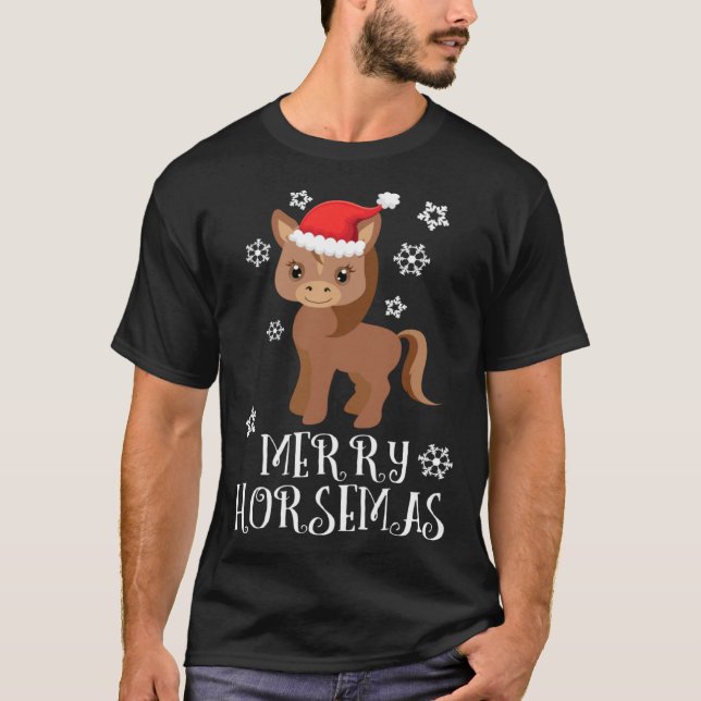 Camiseta Cute Horse & Santa hat Horse  Equestrian Christmas (Frente)