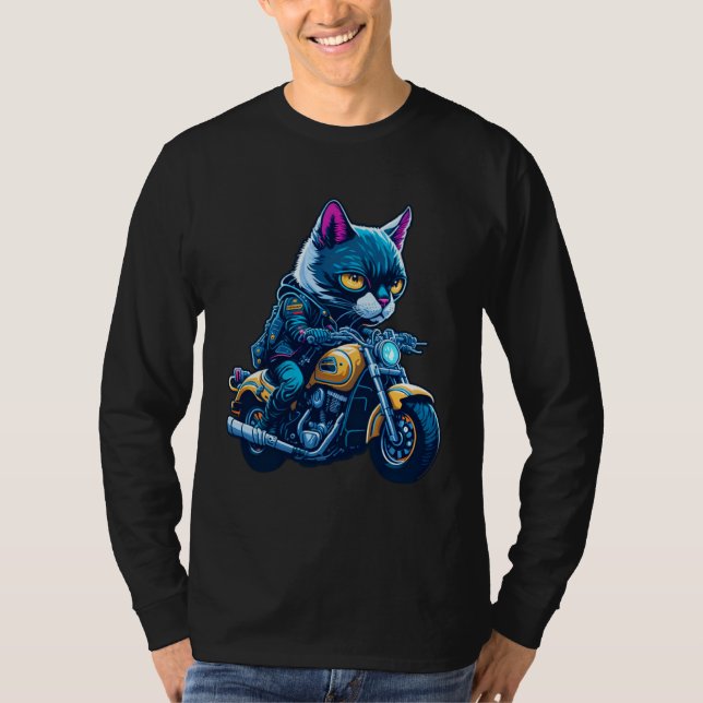 Camiseta Cute house cat riding on a motorcycle  Christmas   (Frente)