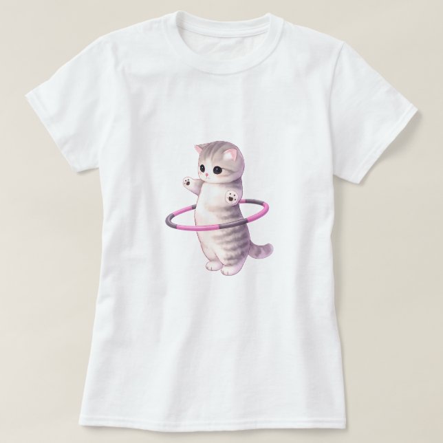 Camiseta Cute Hula Hoop Cat T-Shirt (Frente do Design)