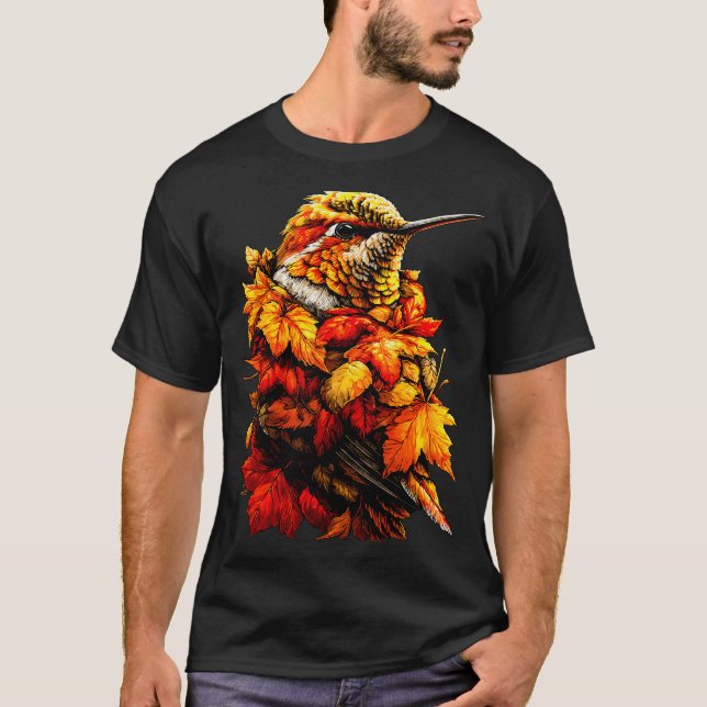 Camiseta Cute Hummingbird Fall Leaves Forest Vibes Autumn A (Frente)