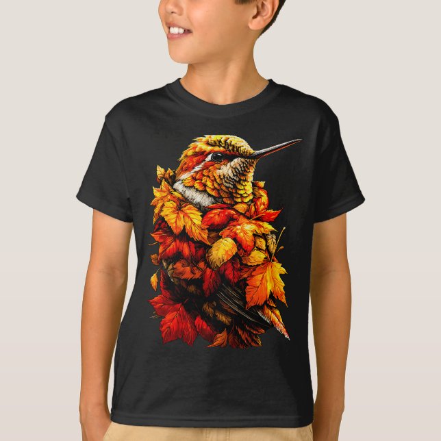 Camiseta Cute Hummingbird Fall Leaves Forest Vibes Autumn A (Frente)