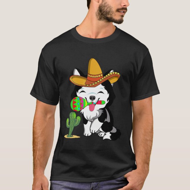 Camiseta Cute Husky Dog Cinco de Mayo 5th of May Celebratio (Frente)