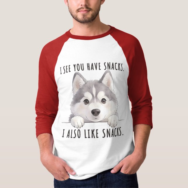Camiseta Cute Husky Dog Snacks Quote Funny Minimalist (Frente)
