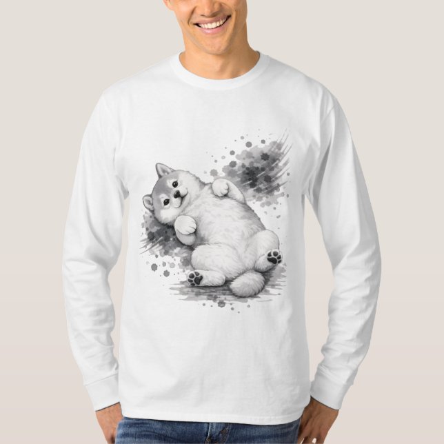 Camiseta 【Cute Husky Ink Long Sleeve T-Shirt】 (Frente)