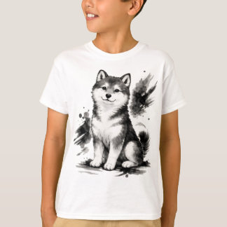 Camiseta 【Cute Husky Japanese Ink Art Kids T-Shirt】