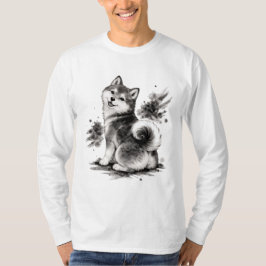 Camiseta 【Cute Husky Japanese Ink Long Sleeve Tee】