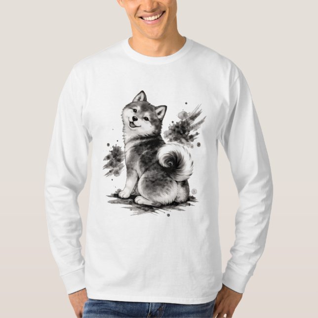 Camiseta 【Cute Husky Japanese Ink Long Sleeve Tee】 (Frente)