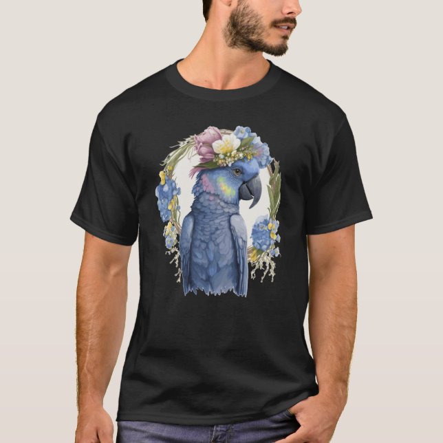 Camiseta Cute Hyacinth Macaw Parrot Bird Flower Crown Pet B (Frente)