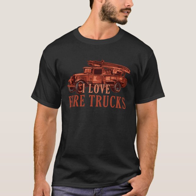 Camiseta Cute I Love Fire Trucks Future Firefighter Fireman (Frente)