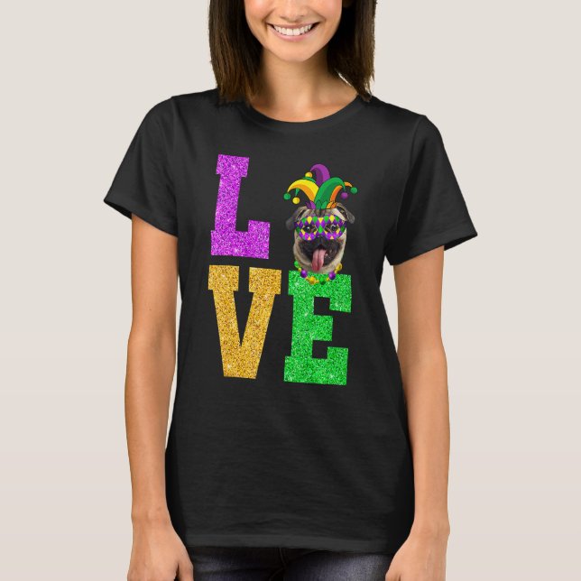 Camiseta Cute I Love Mardi Gras Pug Dog Puppy Lover Premium (Frente)