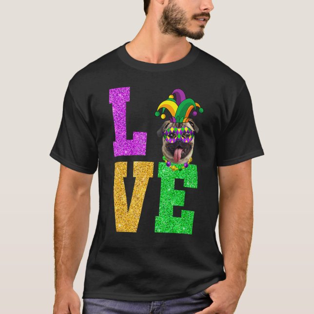 Camiseta Cute I Love Mardi Gras Pug Dog Puppy Lover Premium (Frente)