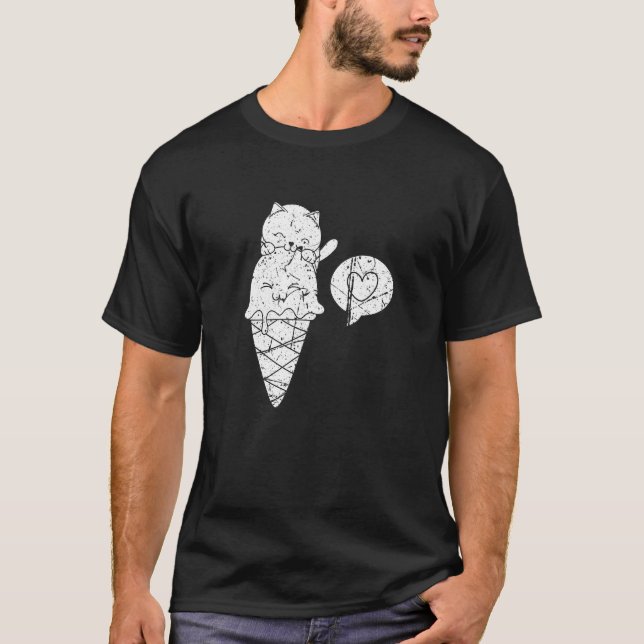 Camiseta Cute Ice Cream Cone Cat Dessert Gelato (Frente)