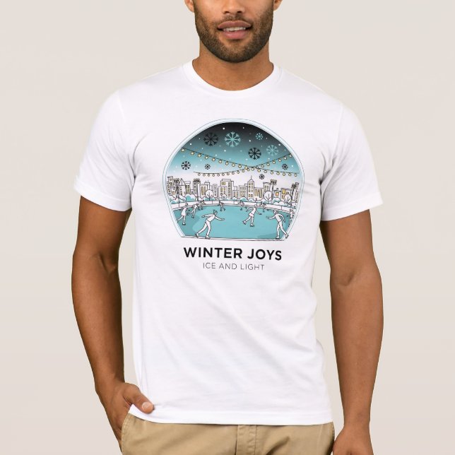 Camiseta Cute Ice Skating Winter Village Scene Snowy Lights (Frente)
