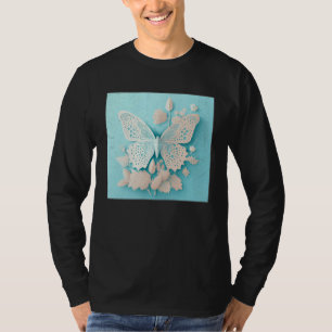 Camiseta Cute Ilustração de Borboleta Branca Flores Minimal