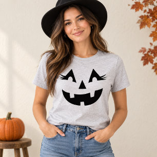 Camiseta Cute Jack O Lantern Cílios Cinza Feminino Hallowee