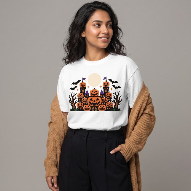 Camiseta Cute Jack O'Lantern Castelo Assombrado Halloween (Criador carregado)