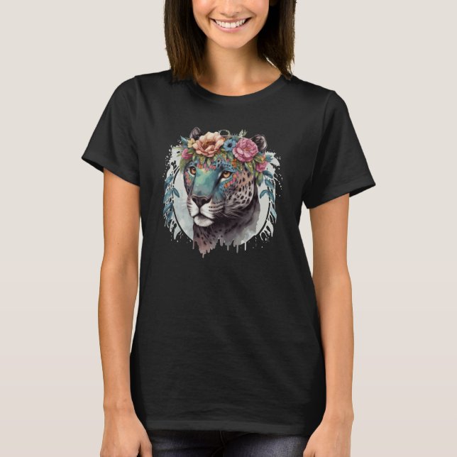 Camiseta Cute Jaguar Flower Crown Africa Safari Animal (Frente)