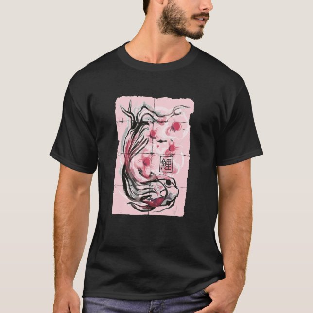 Camiseta Cute Japanese Koi Fish Ink Print With Cherry Bloss (Frente)