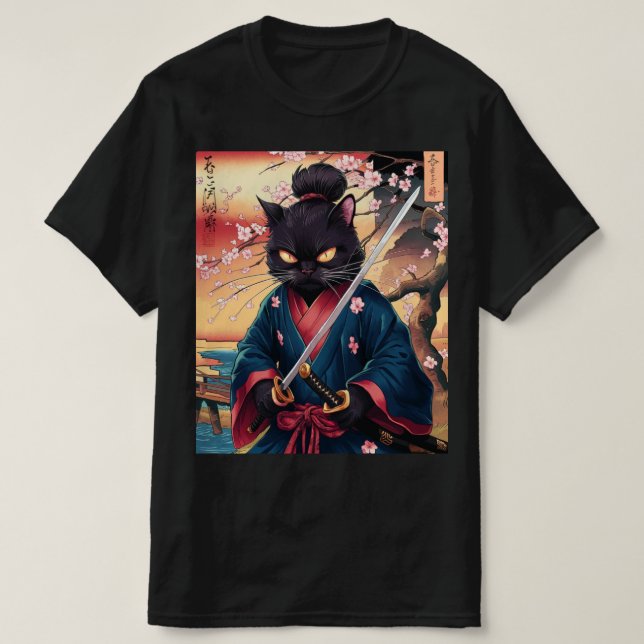 Camiseta Cute Japanese Samurai Cat  (Frente do Design)