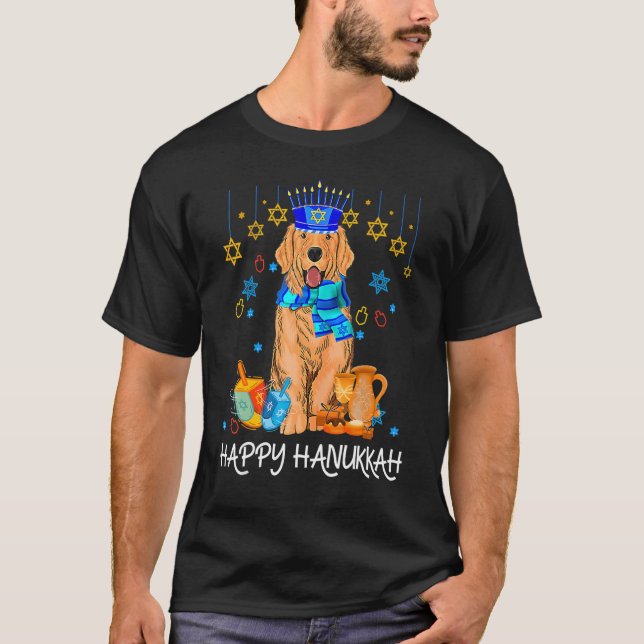 Camiseta Cute Jewish Golden Retriever Dog Menorah Hat Hanuk (Frente)