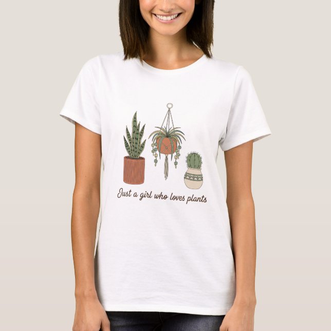 Camiseta Cute "Just a Girl Who Loves Plants" Retro Boho  (Frente)
