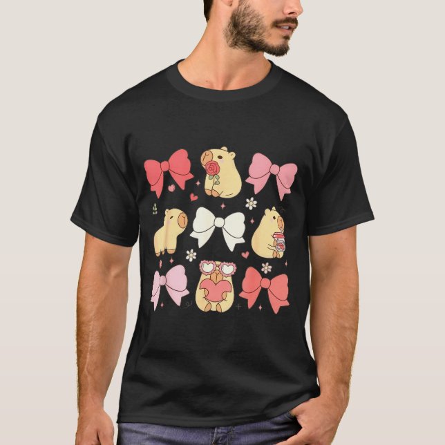 Camiseta Cute Kawaii Animals And Nk Coquette Bows Aesthetic (Frente)