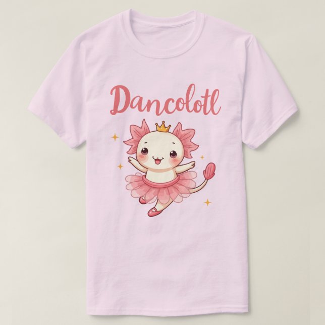 Camiseta Cute Kawaii Axolotl Ballerina "Dancolotl" Tutu (Frente do Design)