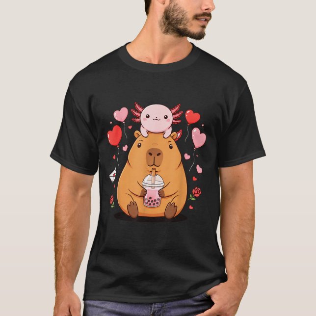 Camiseta Cute Kawaii Axolotl Capybara Bubble Tea Boys Girls (Frente)