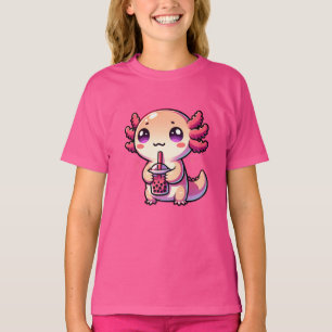 Camiseta Cute Kawaii Axolotl com Chá-Bolha