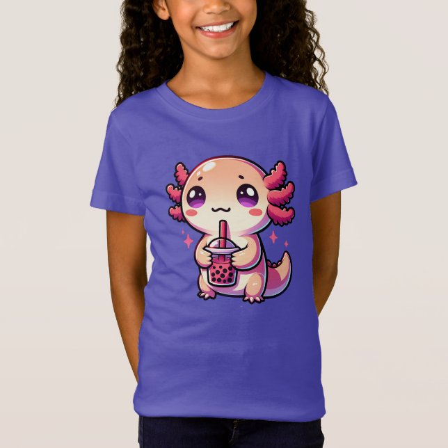 Camiseta Cute Kawaii Axolotl com Chá-Bolha (Frente)