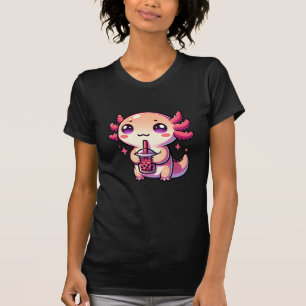 Camiseta Cute Kawaii Axolotl com Chá-Bolha