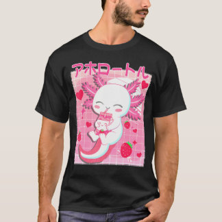 Camiseta Cute Kawaii Axolotl Strawberry Milk Japonês