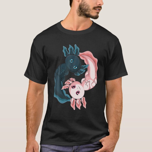 Camiseta Cute Kawaii Axolotl Yin Yang Para Meninos Crianças (Frente)