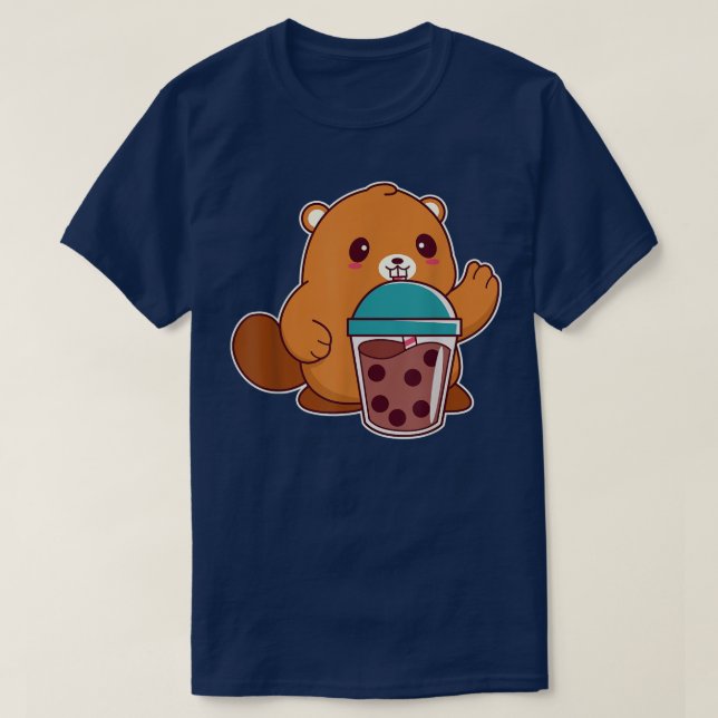 Camiseta Cute Kawaii Beaver Bebe Boba Tea - Anime Bubble (Frente do Design)