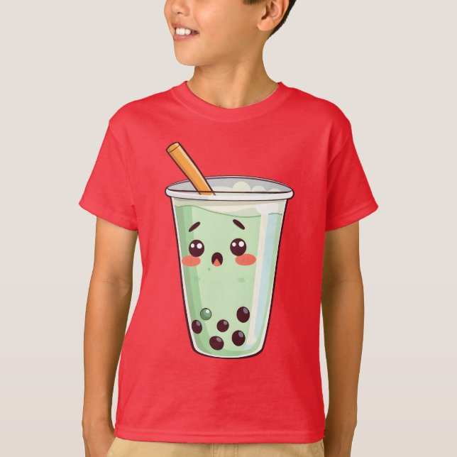 Camiseta Cute Kawaii Boba Tea Bubble Tea Character Matcha G (Frente)