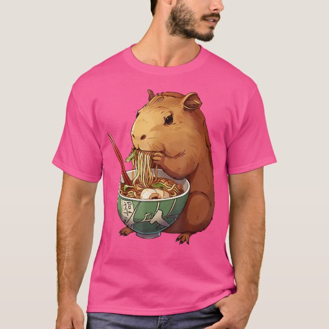 Camiseta Cute Kawaii Capybara Comendo Ramen Noodles Japonês (Frente)