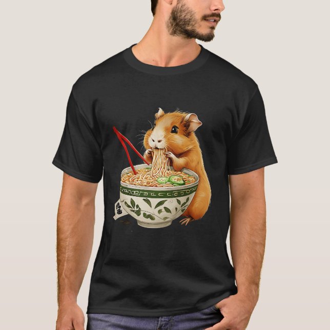 Camiseta Cute Kawaii Capybara Comendo Ramen Noodles Japonês (Frente)