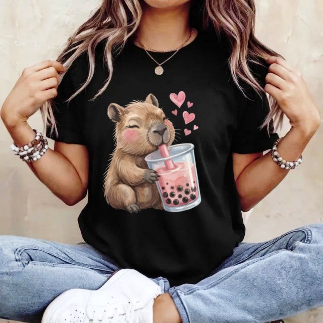 Camiseta Cute Kawaii Capybara Drink Boba Bubble Tea Kawaii  (Criador carregado)