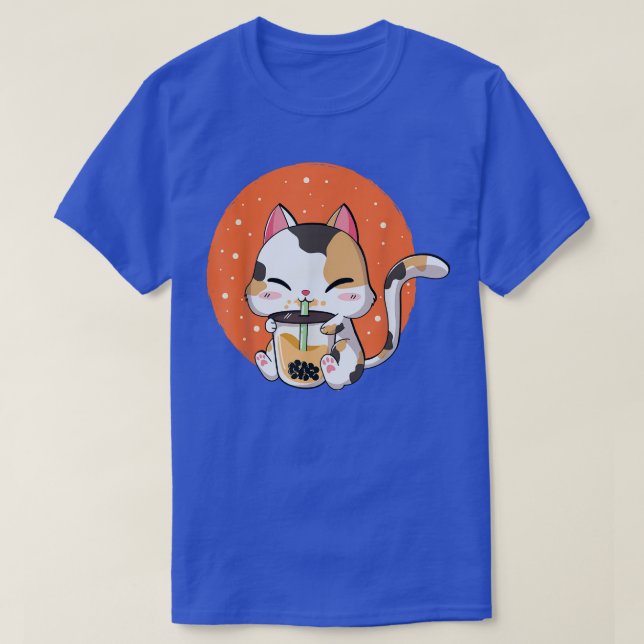 Camiseta Cute Kawaii Cat Boba Bubble Milk Tea Anime Neko Ki (Frente do Design)