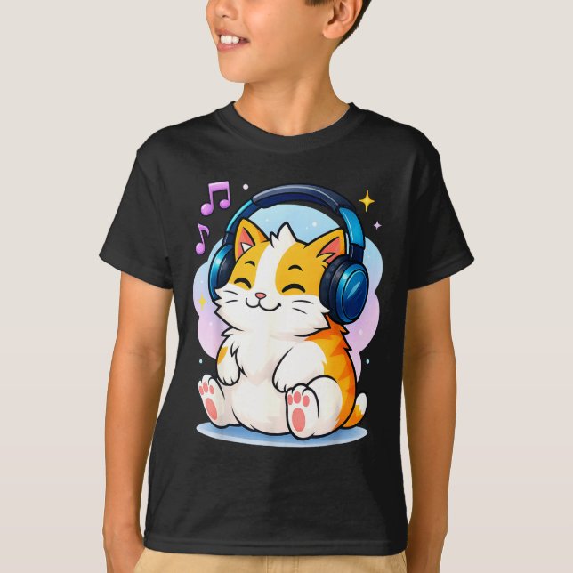 Camiseta Cute Kawaii Cat Neko Funny Music Kitten Lover K-p  (Frente)
