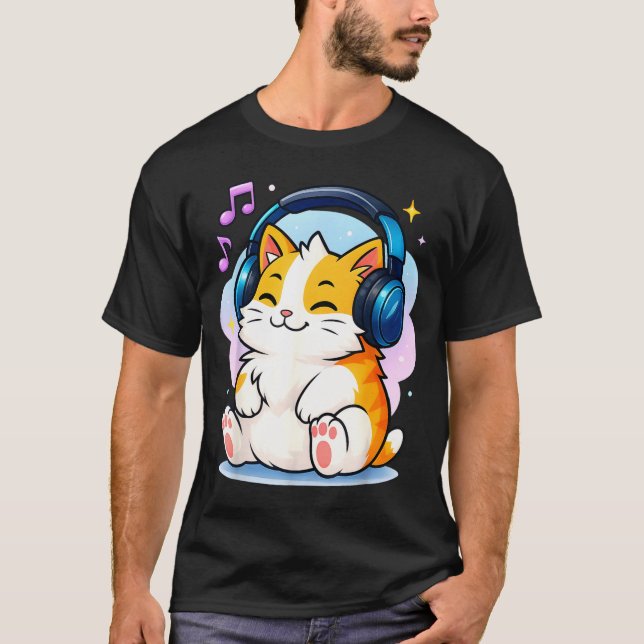 Camiseta Cute Kawaii Cat Neko Funny Music Kitten Lover K-p  (Frente)