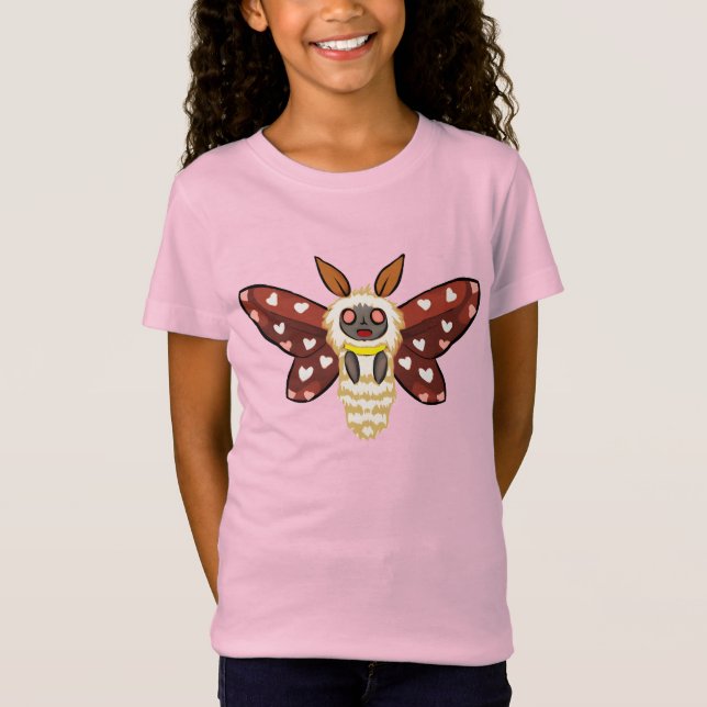Camiseta Cute Kawaii Chibi Moth em um padrão cardíaco (Frente)