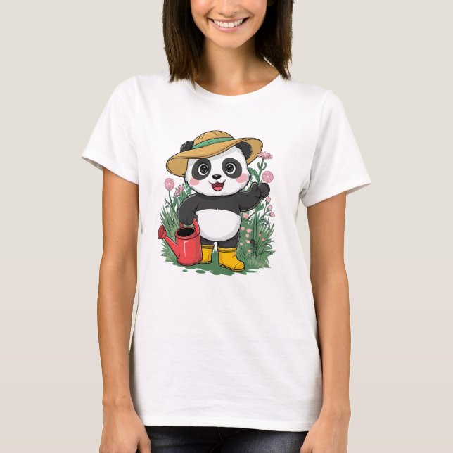 Camiseta Cute Kawaii Chibi Panda com Flores (Frente)