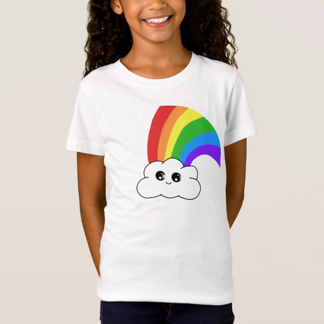 Camiseta Cute Kawaii Cloud Rainbow Kid (Frente)