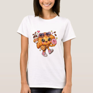 Camiseta Cute Kawaii Croissant Café Donut Amante de Comida