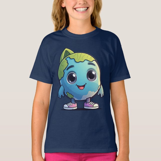 Camiseta Cute Kawaii Earth Planet Character Kids T-Shirt (Frente)
