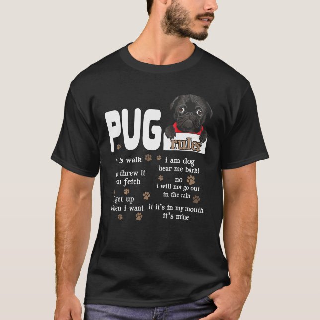 Camiseta Cute Kawaii Funny Black Pug Dog Rules Gifts (Frente)