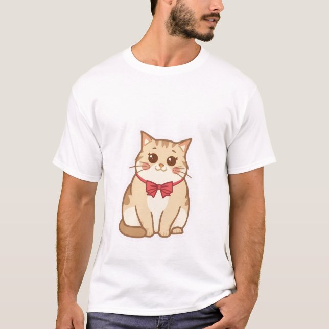 Camiseta Cute Kawaii Ginger Cat with Red Bow Tie ✨🎀 (Frente)