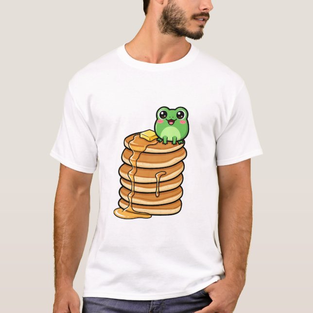 Camiseta Cute Kawaii Green Frog Sitting on Giant Stack (Frente)