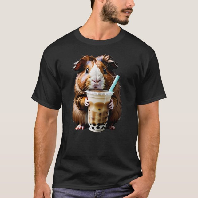 Camiseta Cute Kawaii Guinea pig Drinking Boba Bubble Milk T (Frente)